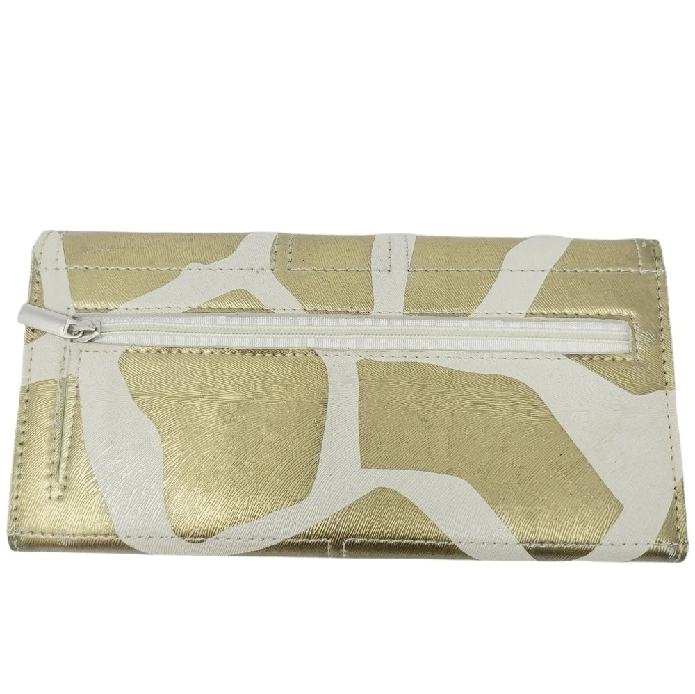 Women's Gold and Cream Faux Leather Tri-Fold Fashion Wallet (One Size)
